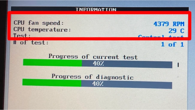 a diagram showing the test of the computer fan that shows the fan speed and CPU temp